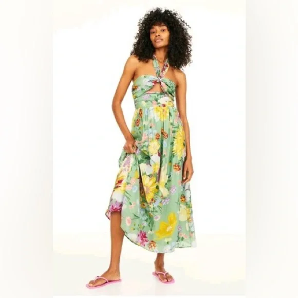 NWT H&M halter cut out floral dress vacation wear - Picture 2 of 10